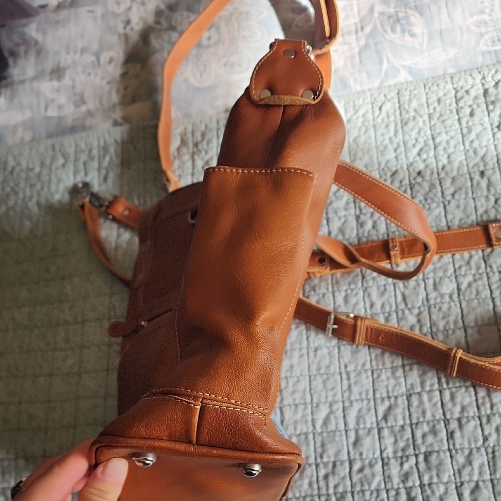 Women’s Tan Leather Tote Bag with Multicolor Panel - Picture 6 of 9